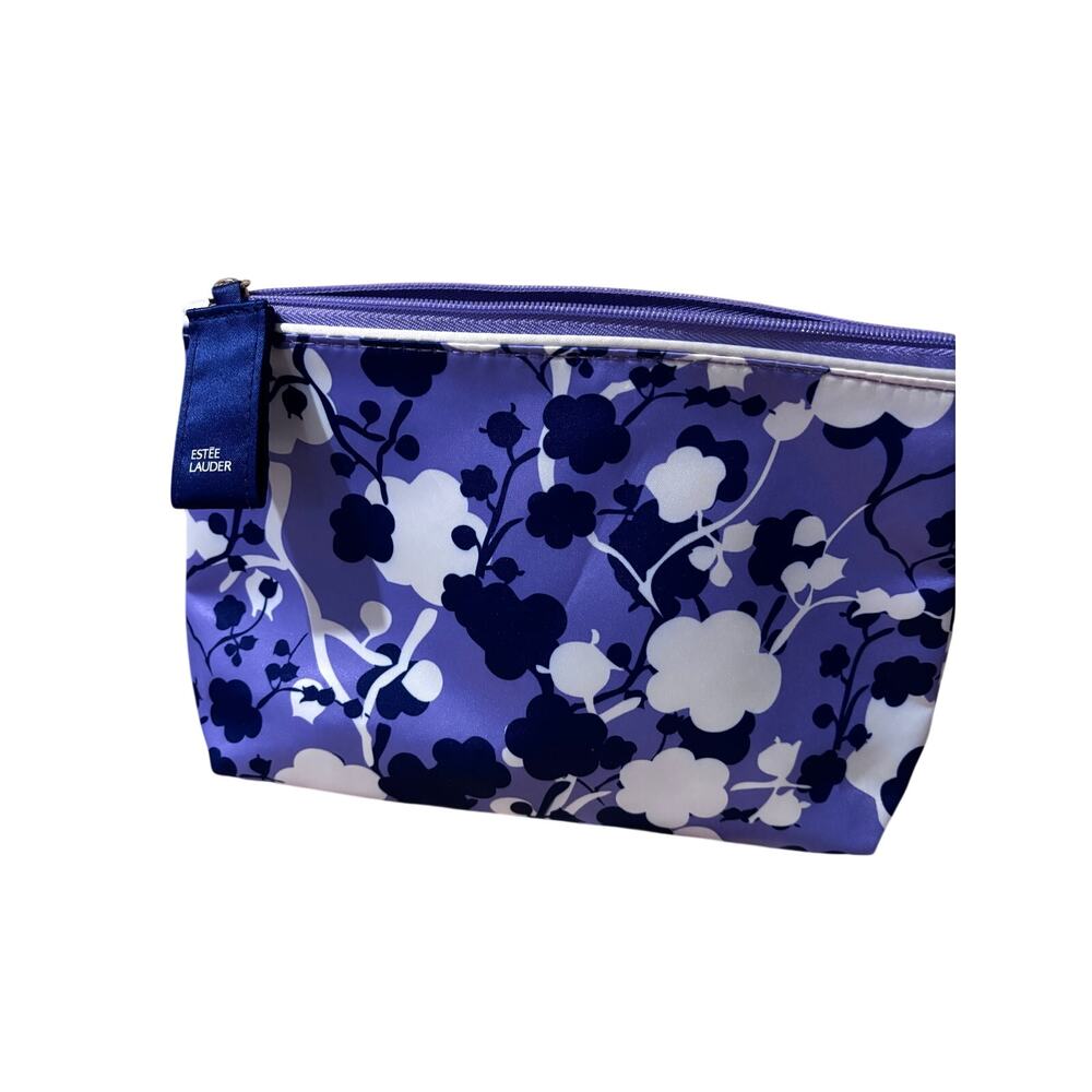 Estée Lauder Purple Indigo Floral Makeup Bag Travel Bag Blue White Vacation!